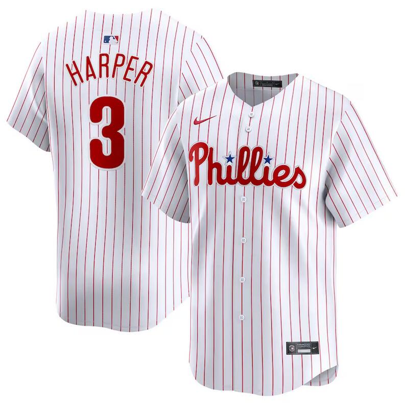 Men's Philadelphia Phillies #3 Bryce Harper White Home Limited Stitched Jersey